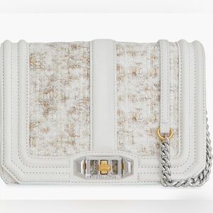 Rebecca Minkoff Small Love Leather & Bouclé Crossbody Bag Cream White